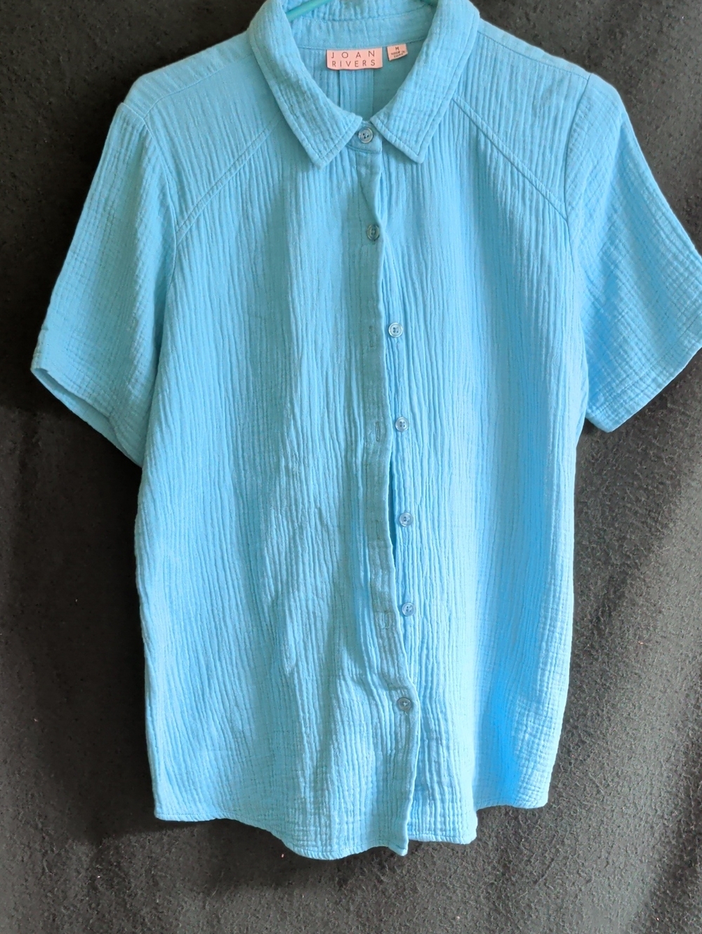Joan Rivers Women's Bright Aqua Short-Sleeve Button-Down Shirt